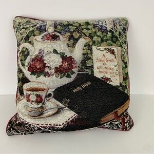 Glynda Turley Vintage Tapestry Accent Throw Pillow 15 x 15.5” Tea Garden Bible